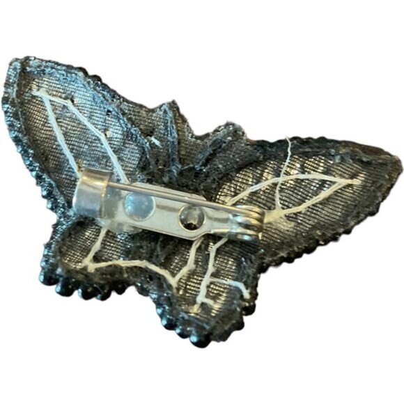 Butterfly Sequin Beaded Brooch Pin - Handmade Black & Silver - Picture 3 of 5